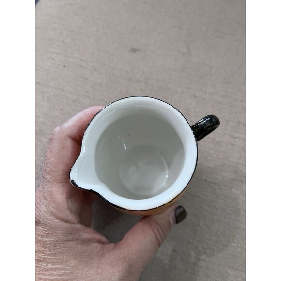 Vintage Czechoslovakia Orange Luster Ware Creamer Pitcher Black Handle Small - Picture 7 of 8